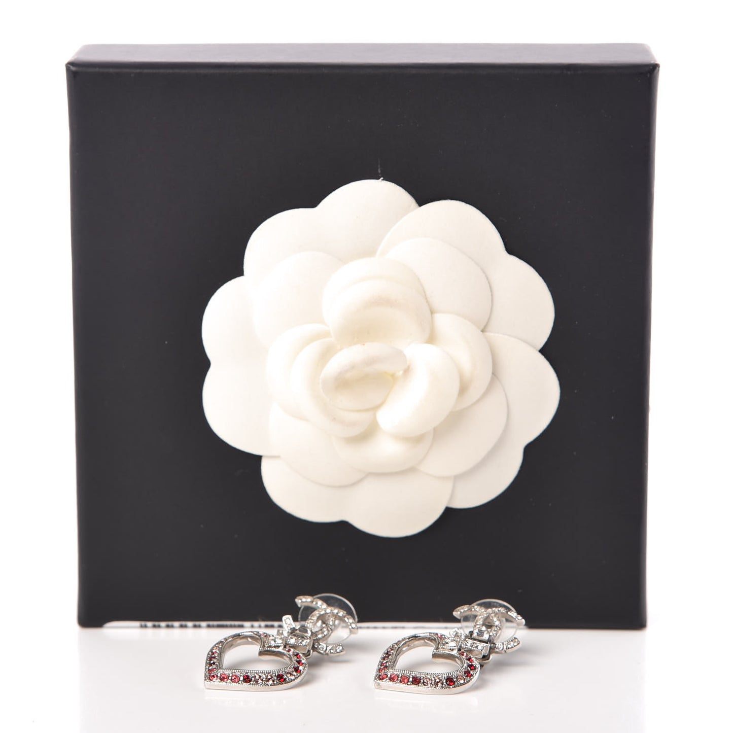 Crystal Heart CC Drop Earrings Silver