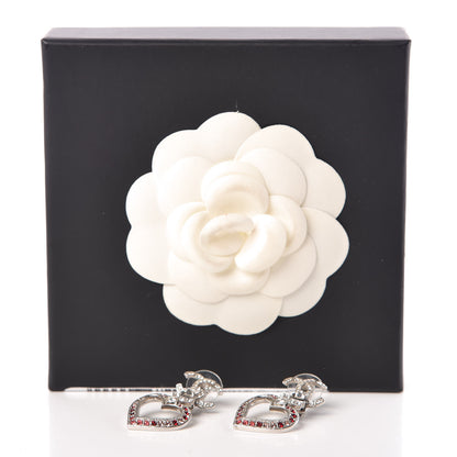 Chanel Crystal Heart CC Drop Earrings Silver 6 of 6