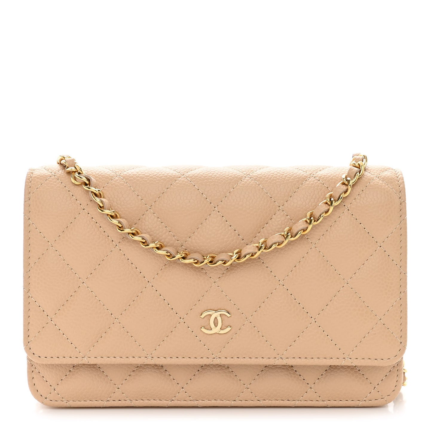 Caviar Quilted Wallet On Chain WOC Beige