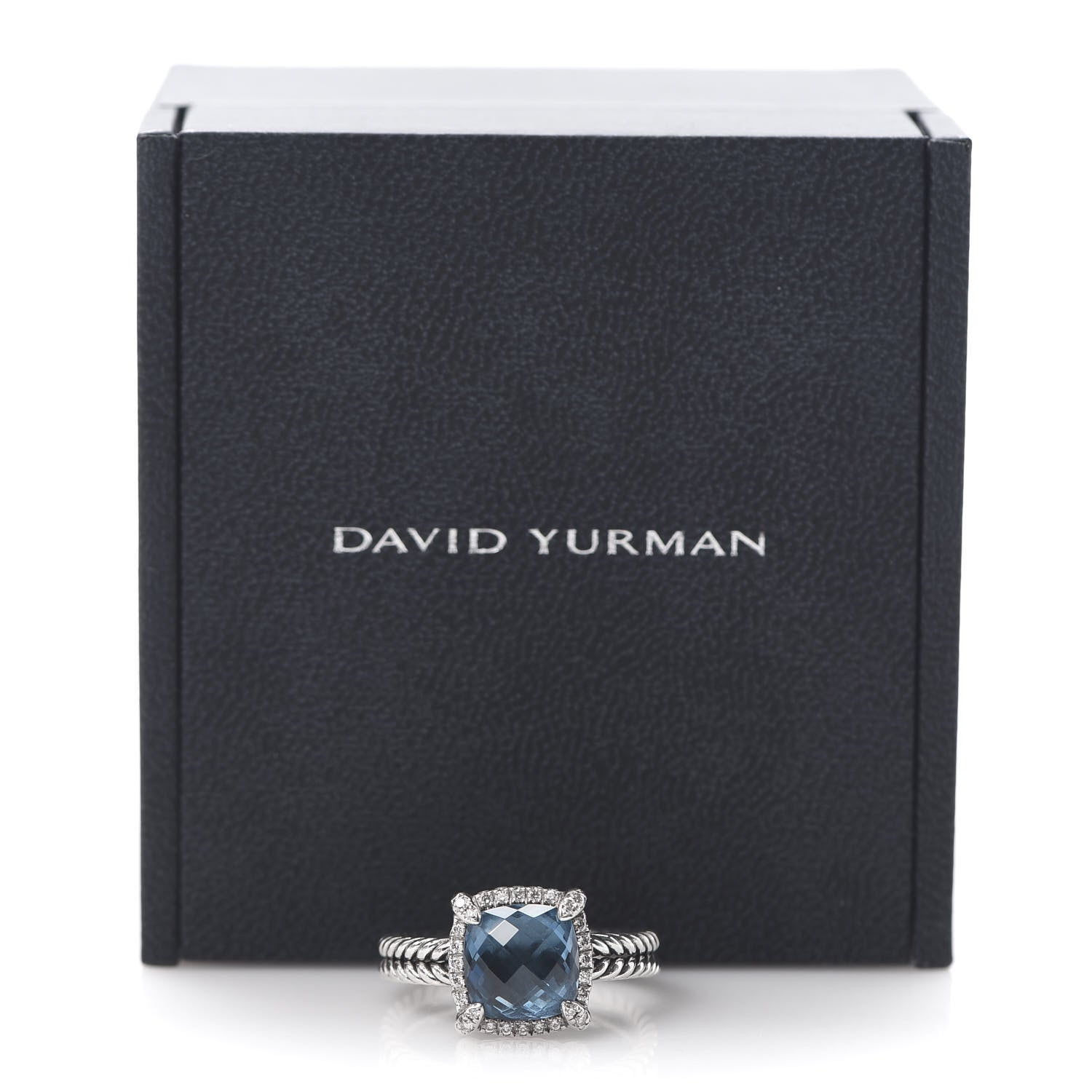 David Yurman Sterling Silver Diamond Hampton Blue Topaz 9mm Chatelaine Pave Bezel Ring 59 8.75 6 of 6