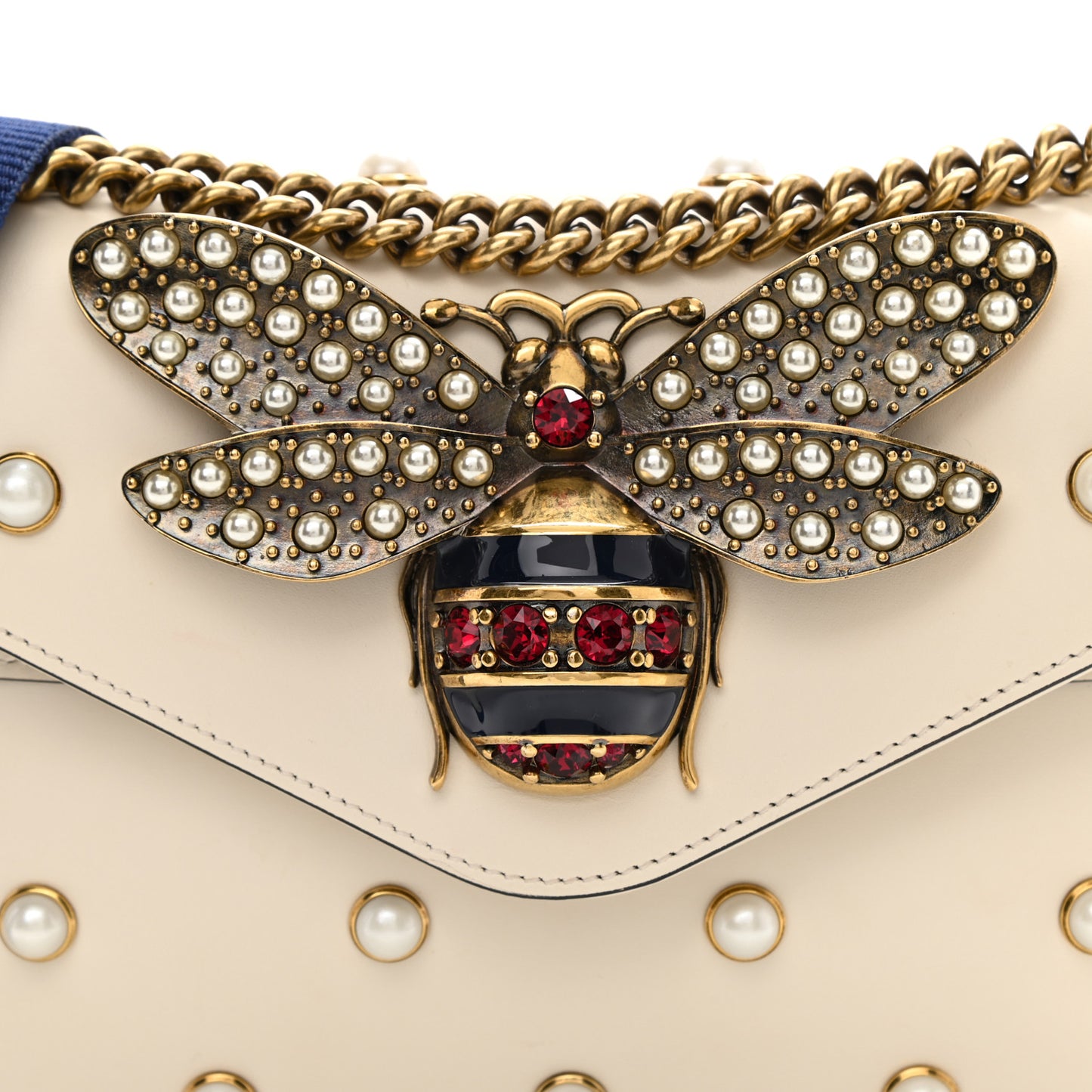 Nappa Pearl Studded Mini Queen Margaret Broadway Shoulder Bag Mystic White