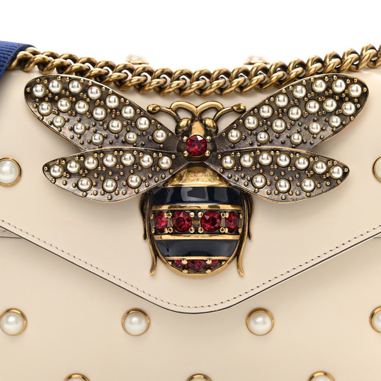 Gucci Nappa Pearl Studded Mini Queen Margaret Broadway Shoulder Bag Mystic White 14 of 15