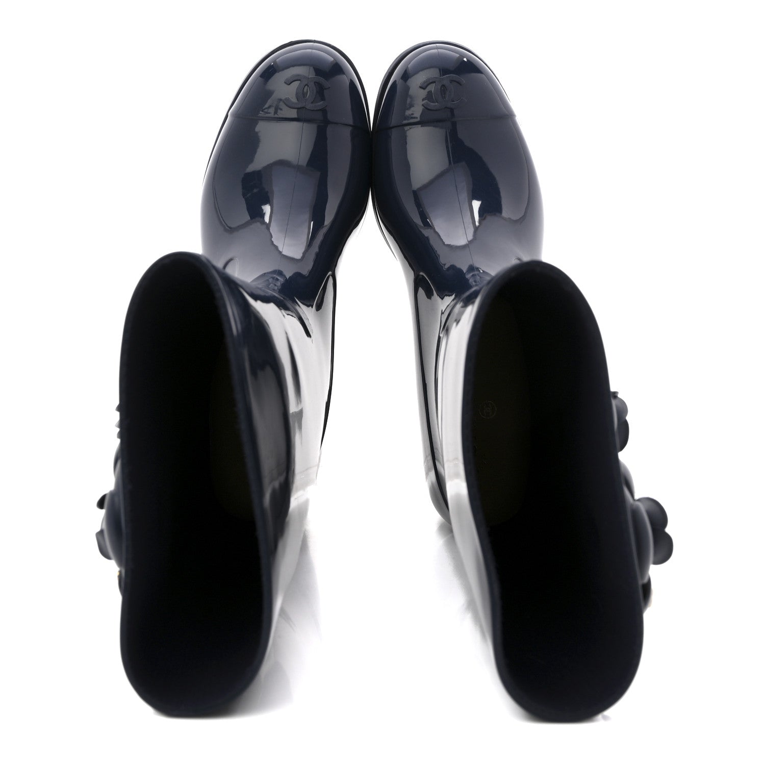 Chanel Rubber Camellia Rain Boots 39 Dark Blue 2 of 10