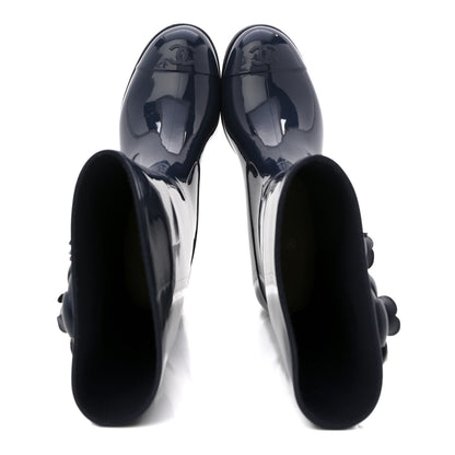 Chanel Rubber Camellia Rain Boots 39 Dark Blue 2 of 10