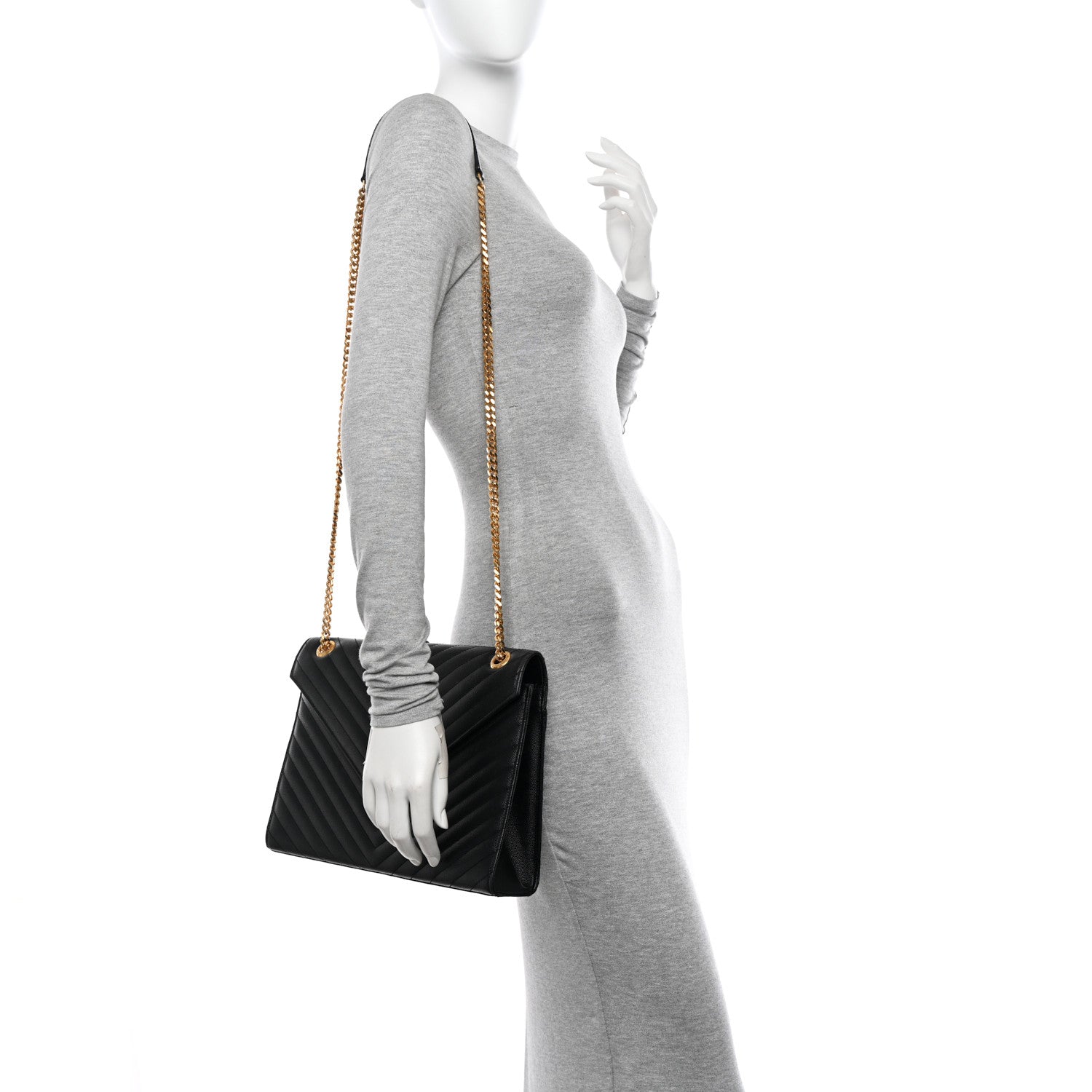 Saint Laurent Grain De Poudre Matelasse Chevron Large Monogram Satchel Black 3 of 10