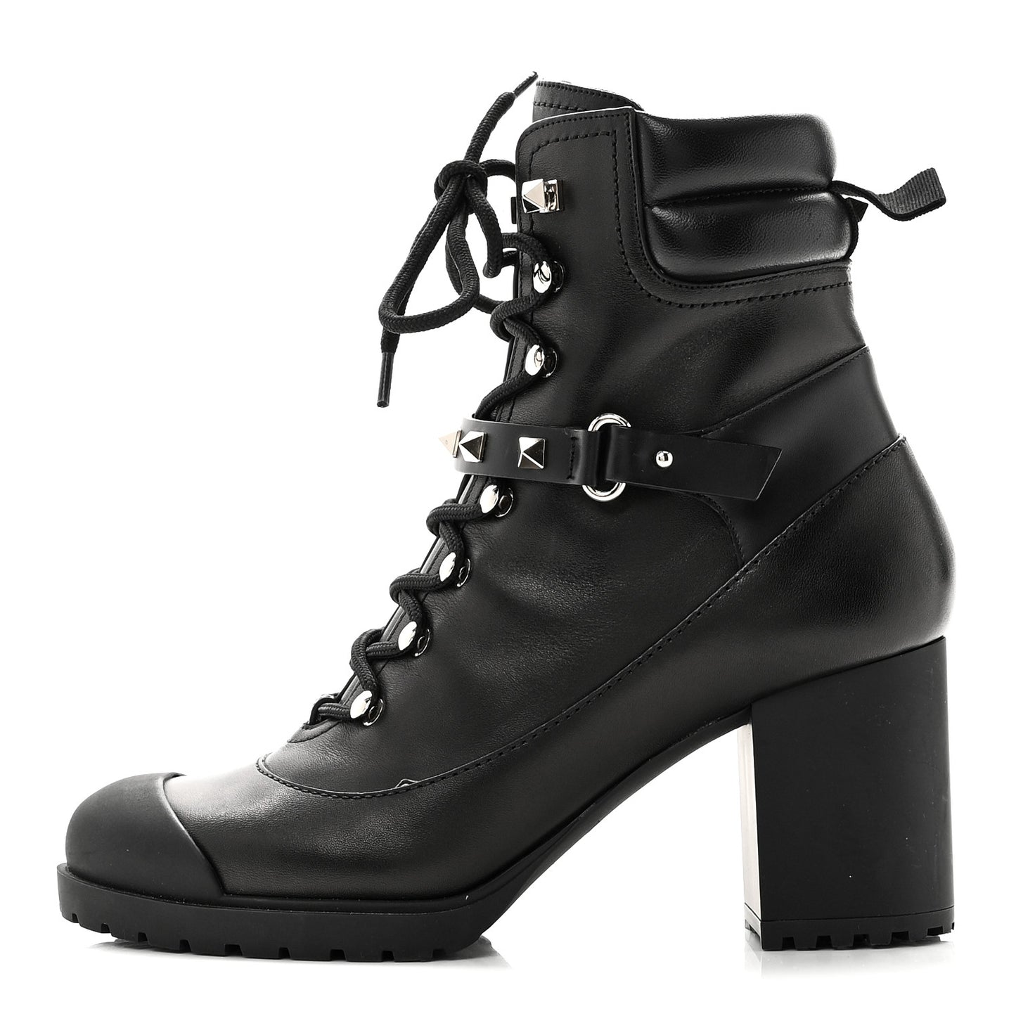 Calfskin Rockstud Cap Toe Combat Boots 37 Black