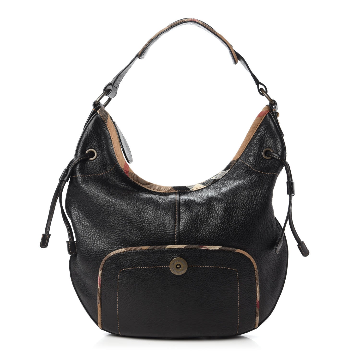Burberry Calfskin Nova Check Trim Hobo Black 1 of 10