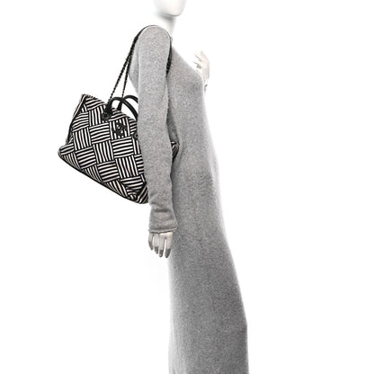 Chanel Woven Canvas Large Easy Shopping Tote Black White 2 of 10