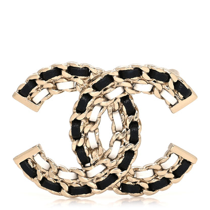 Chanel Lambskin Chain CC Brooch Black White Gold 1 of 4