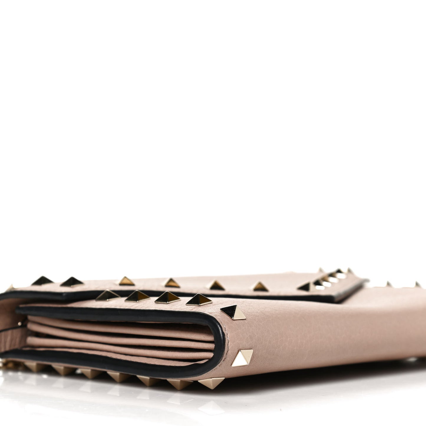 Pebbled Calfskin Rockstud Envelope Wallet on Chain Poudre