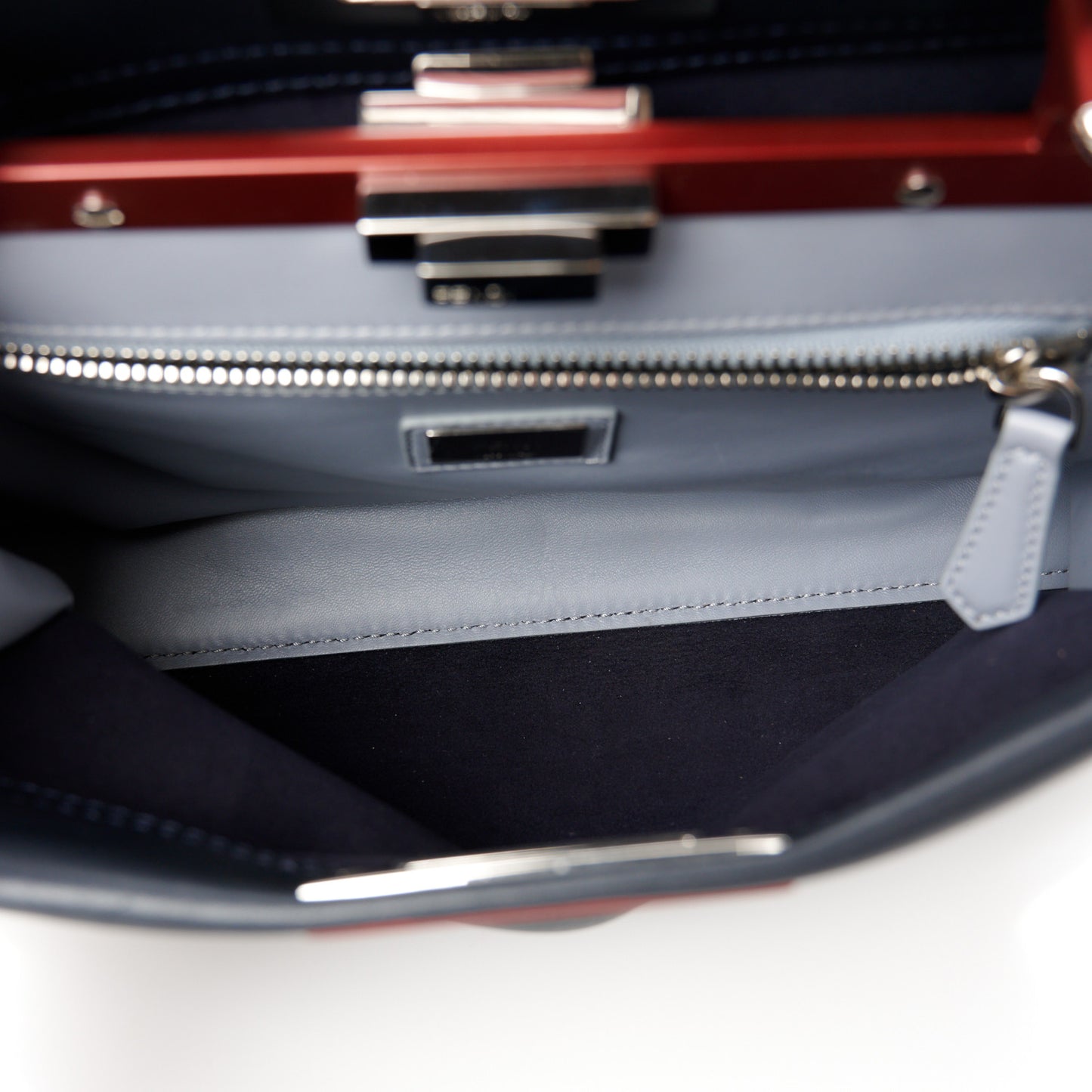 Vitello Seta Shiny Nappa Medium Peekaboo Iconic Satchel Blue Notte Ardesia