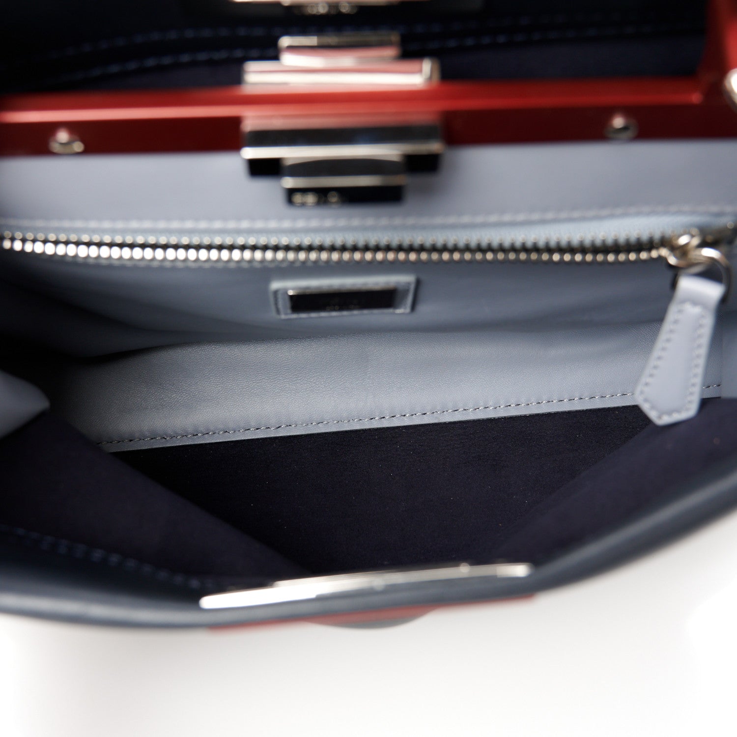 Fendi Vitello Seta Shiny Nappa Medium Peekaboo Iconic Satchel Blue Notte Ardesia 6 of 13