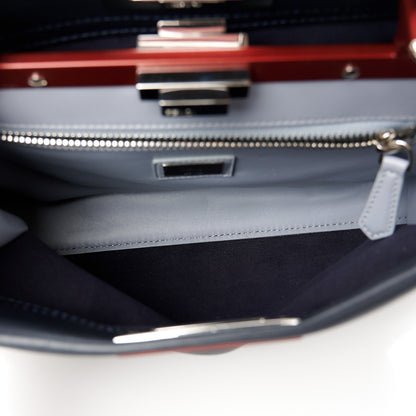 Fendi Vitello Seta Shiny Nappa Medium Peekaboo Iconic Satchel Blue Notte Ardesia 6 of 13