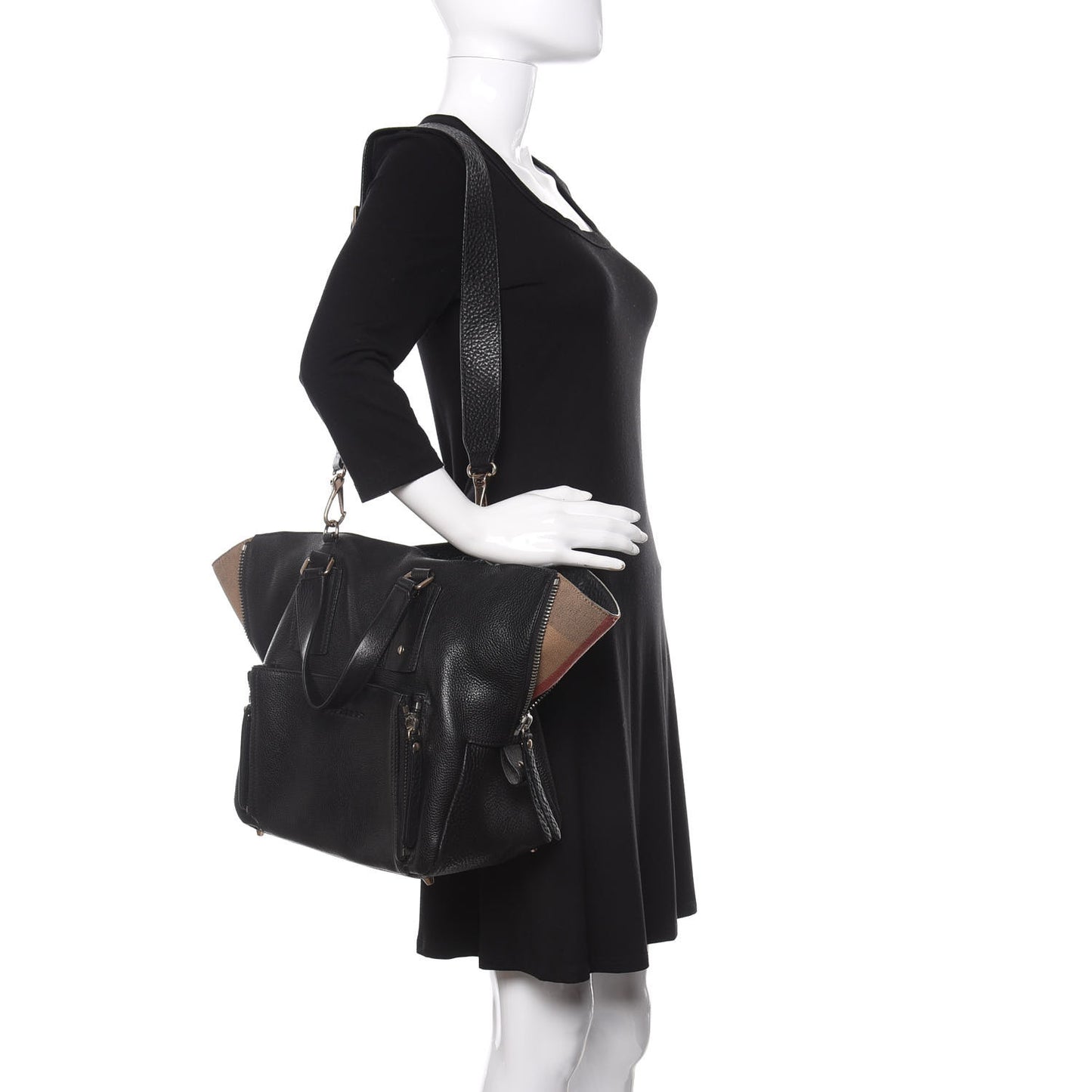 Grainy Calfskin House Check Tote Black