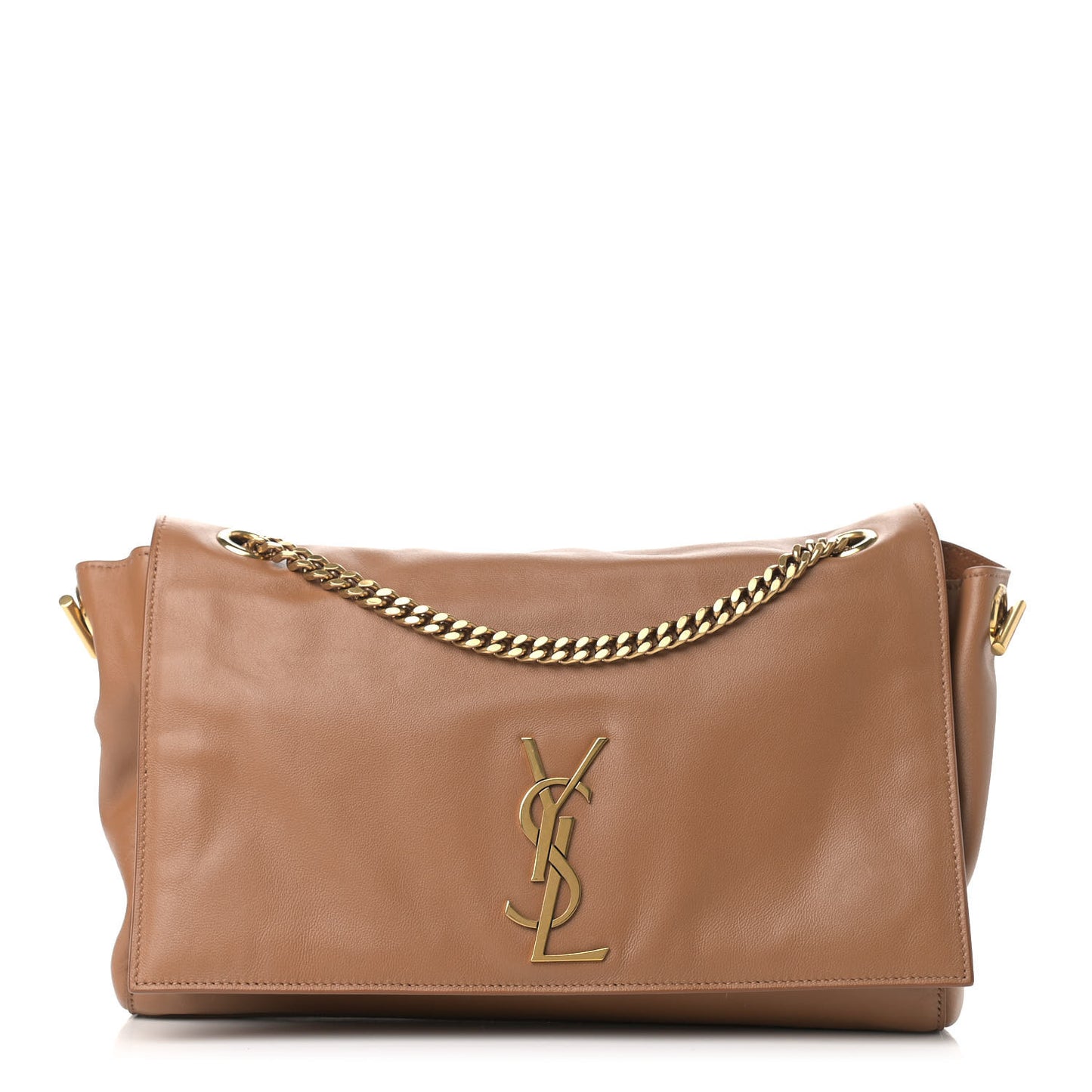 Smooth Calfskin Suede Medium Reversible Monogram Kate Satchel Light Ochre