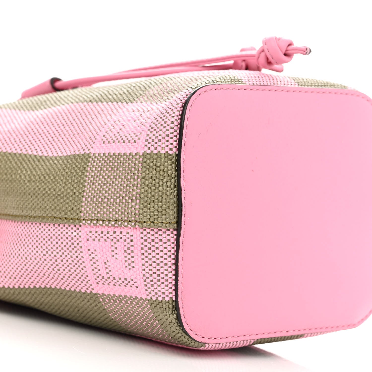 Fendi Raffia Vitello Seta F is Fendi Pequin Gingham Woven Mini Mon Tresor Bucket Bag Military Rosa Lollypop 9 of 10