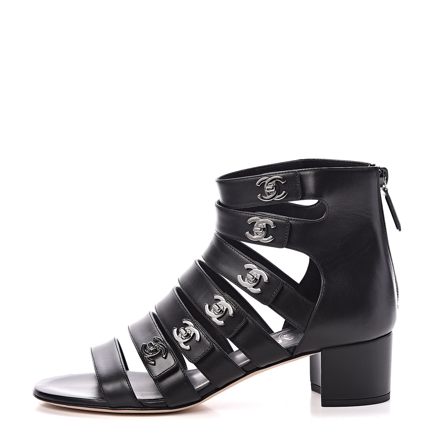 Calfskin CC Turnlock Sandals 38 Black