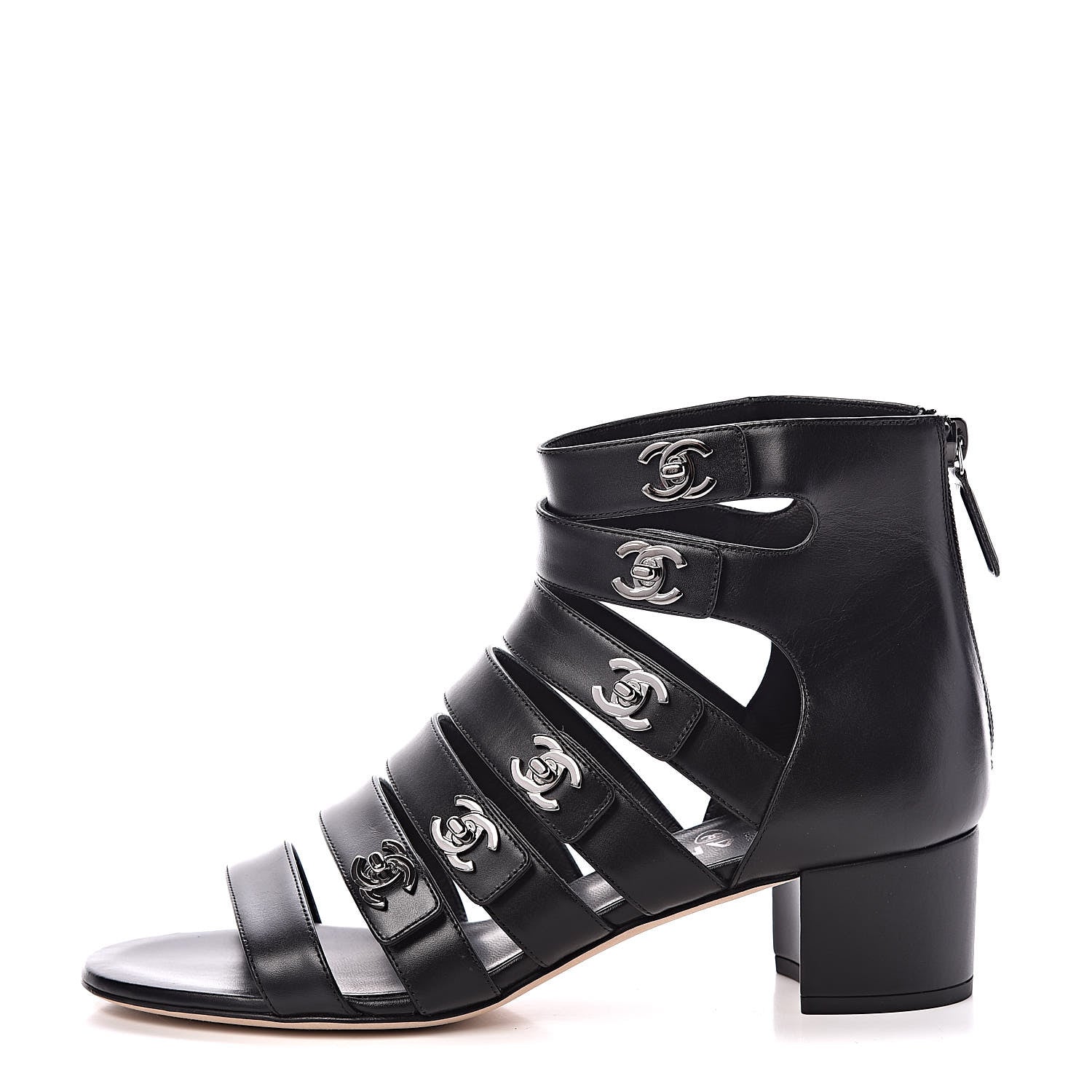 Chanel Calfskin CC Turnlock Sandals 38 Black 1 of 12