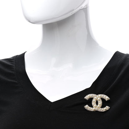 Chanel Metal Crystal Graduated Pearl CC Brooch Gold 2 of 5