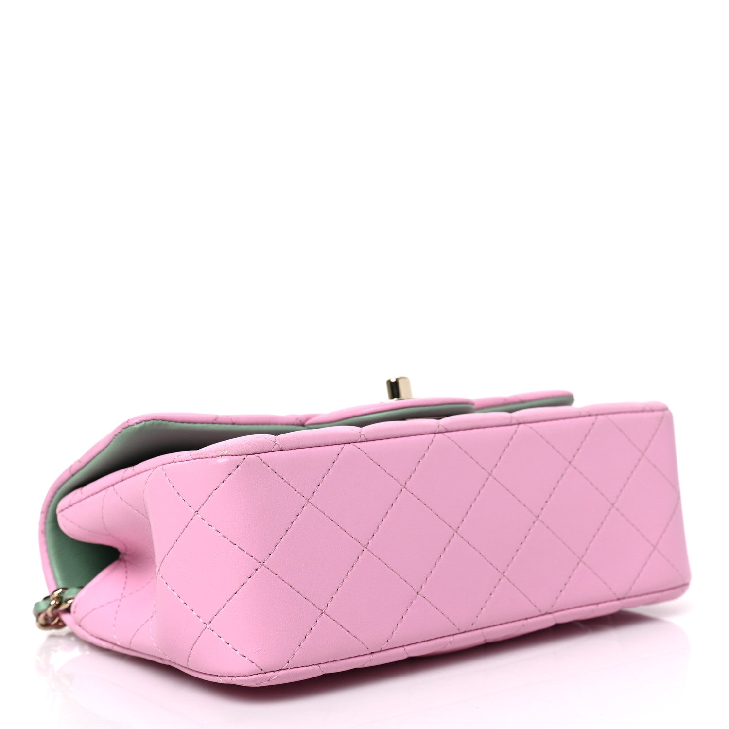 Chanel Lambskin Quilted Bi-Color Mini Top Handle Rectangular Flap Light Lilac Light Green 4 of 9