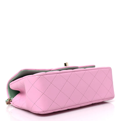Chanel Lambskin Quilted Bi-Color Mini Top Handle Rectangular Flap Light Lilac Light Green 4 of 9