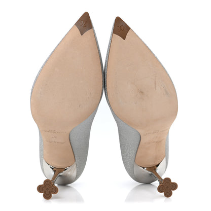 Louis Vuitton Glitter Fabric Blossom Pumps 37 Silver 6 of 10