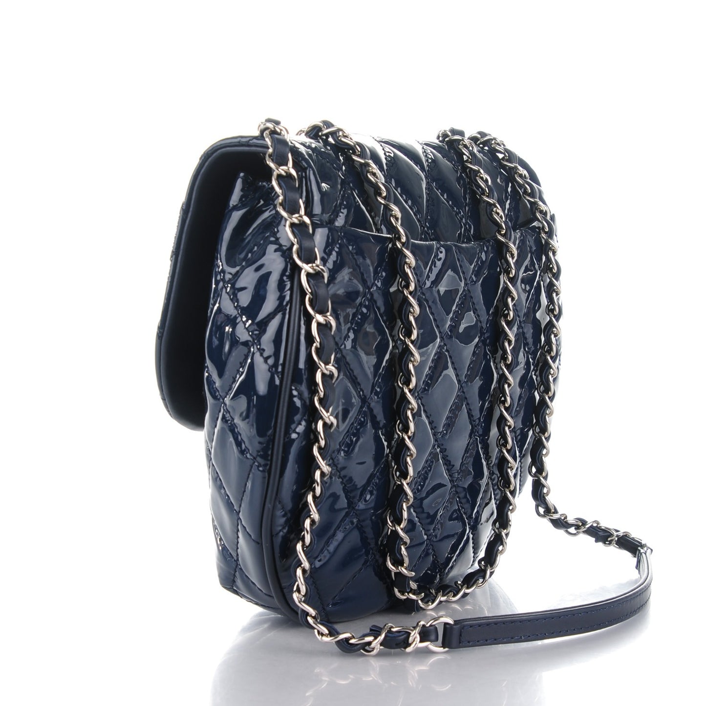 Patent Quilted Medium Bubble CC Flap Navy Blue