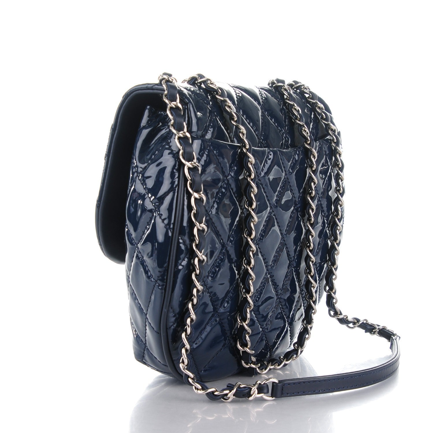 Chanel Patent Quilted Medium Bubble CC Flap Navy Blue 3 of 8