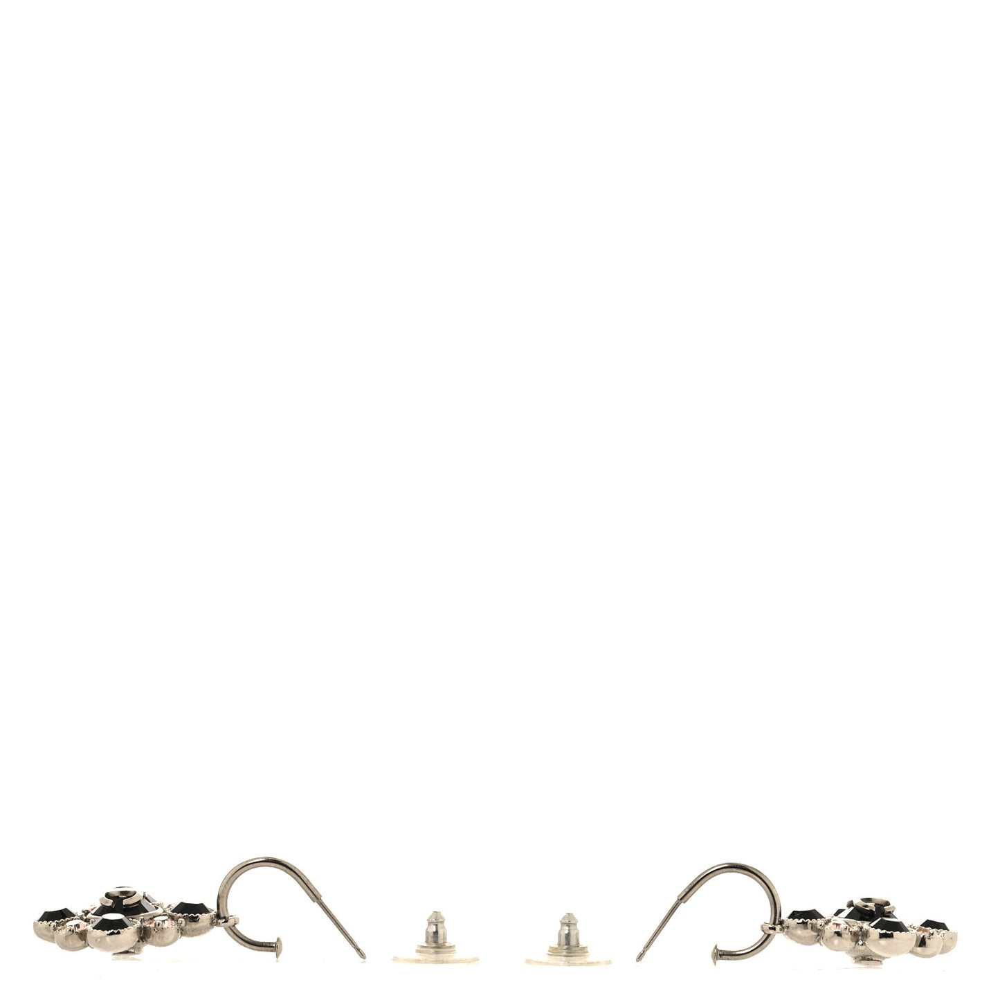 Crystal CC Flower Drop Earrings Silver Black Pink