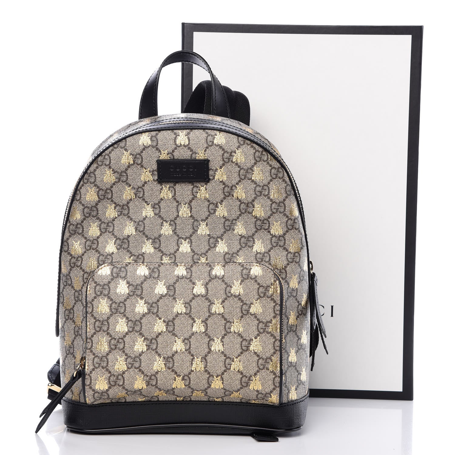 Gucci GG Supreme Monogram Bees Print Small Day Backpack Beige Oro Black 10 of 10