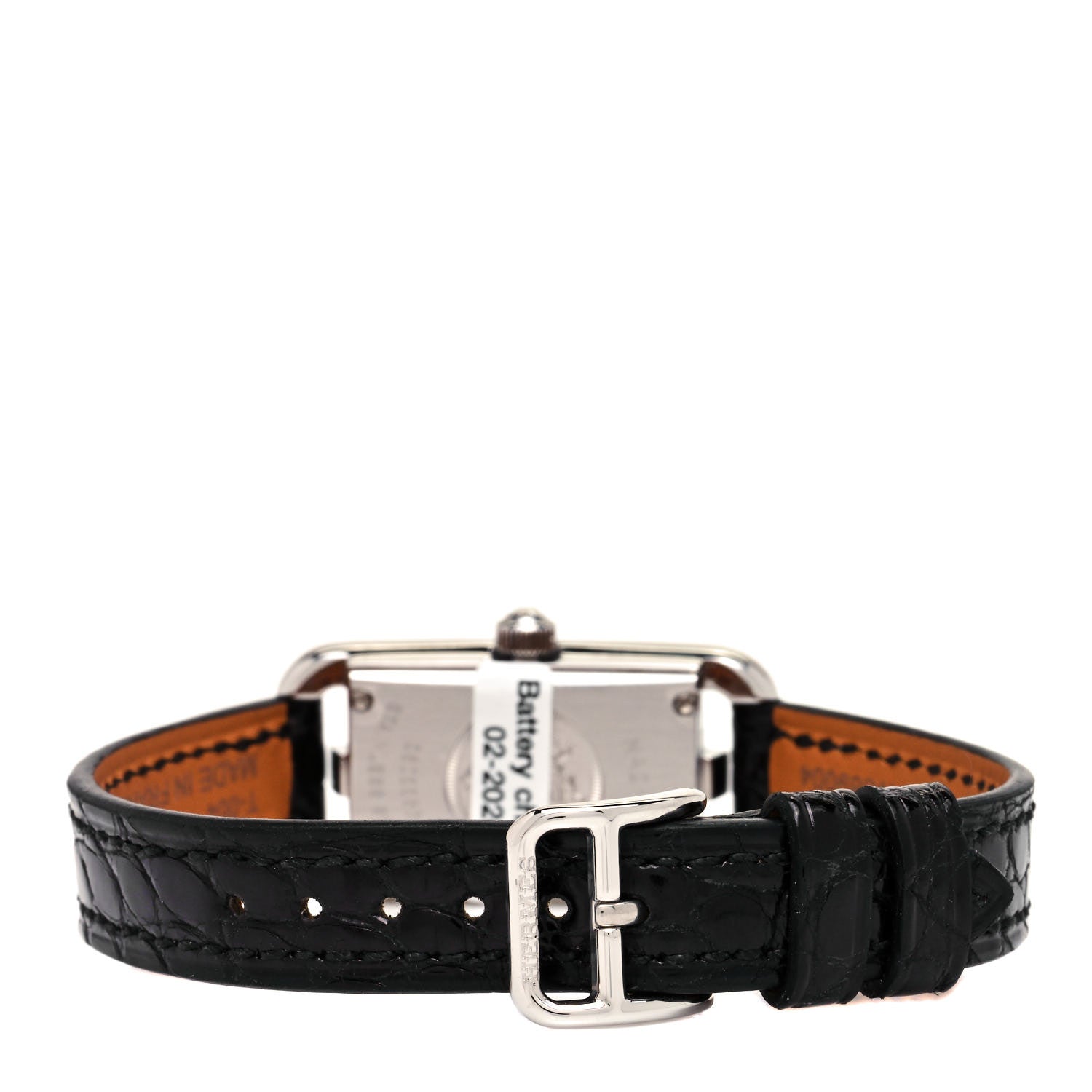 Hermes Stainless Steel Alligator Diamond 17mm Nantucket Serti Joaillier Quartz Watch Noir 3 of 5