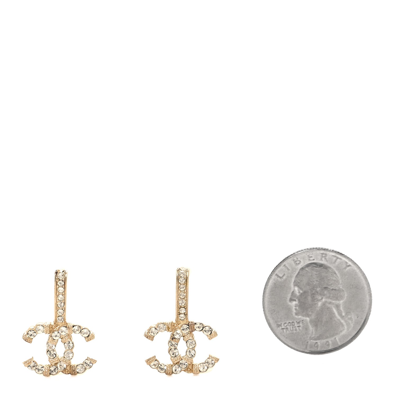 Chanel Metal Crystal CC Drop Earrings Gold 2 of 5