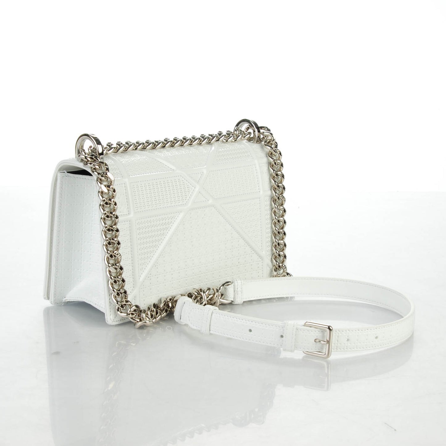 Patent Micro-Cannage Small Diorama Flap Bag White