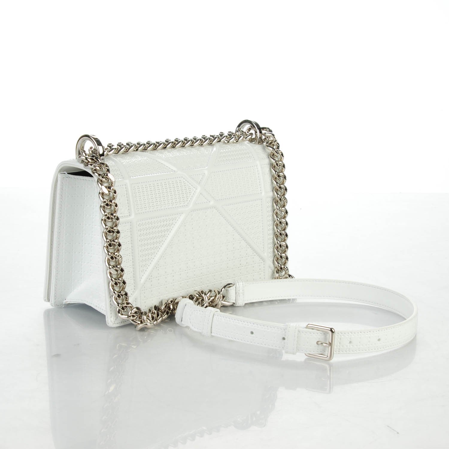 Christian Dior Patent Micro-Cannage Small Diorama Flap Bag White 3 of 8
