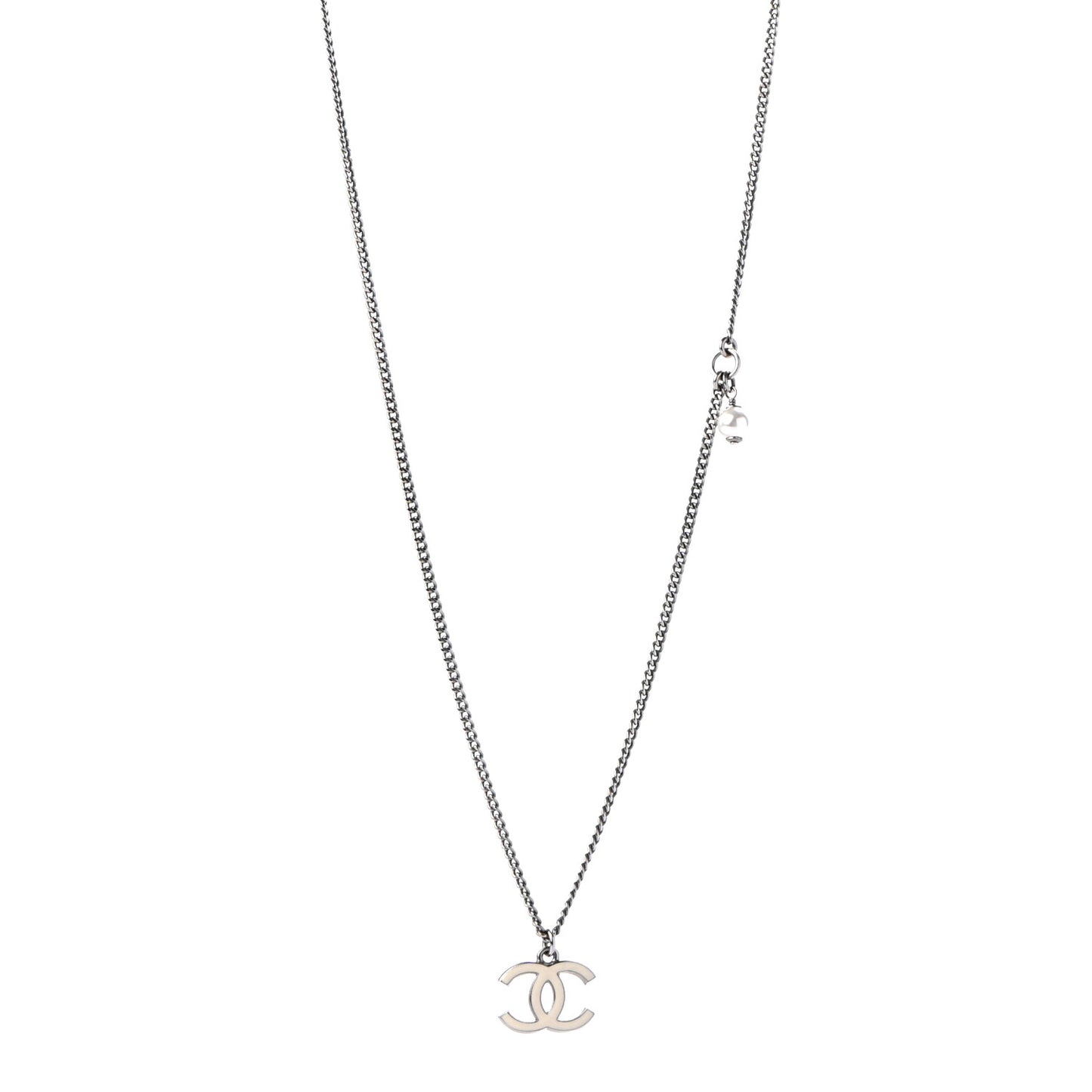 Enamel CC Necklace Silver White