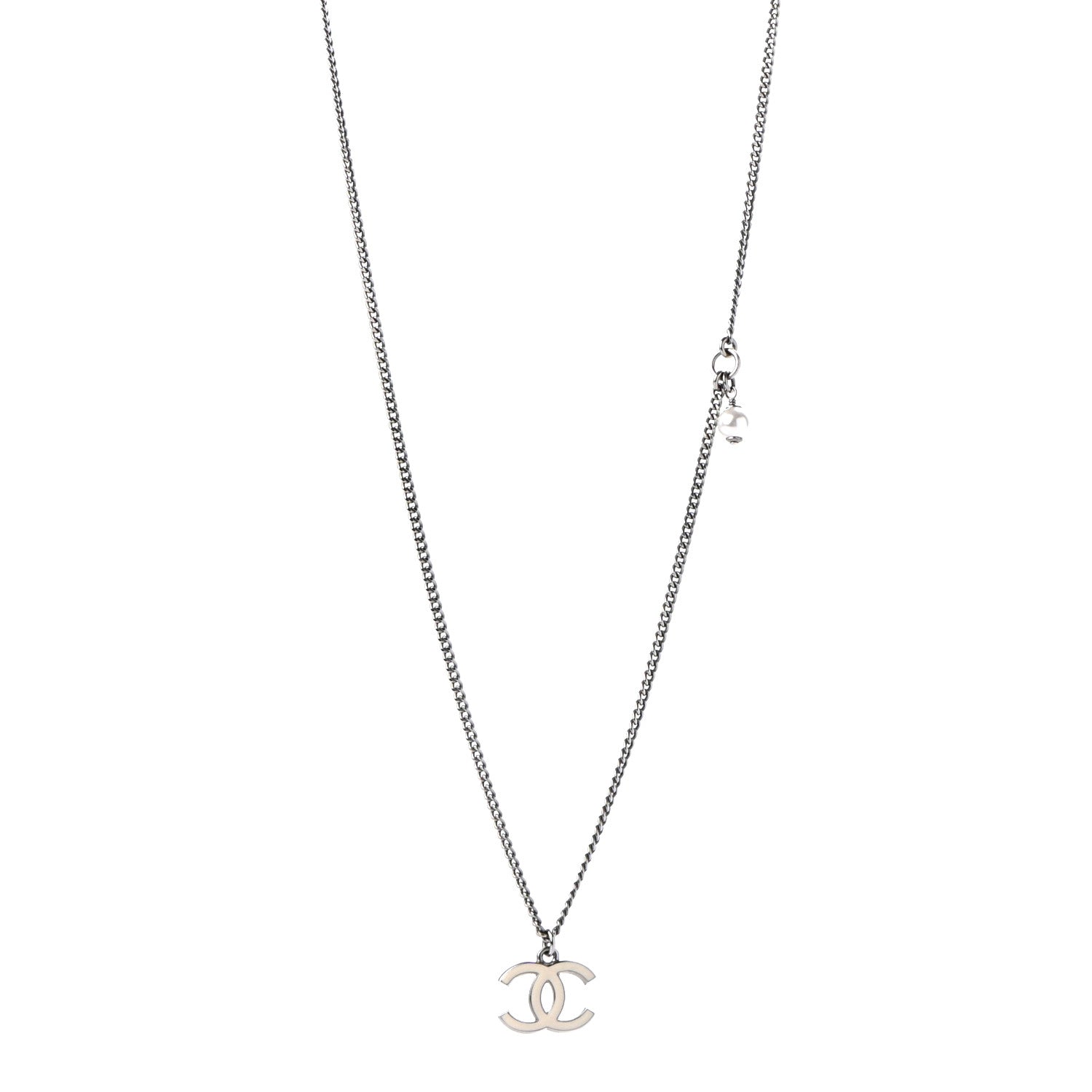 Chanel Enamel CC Necklace Silver White 1 of 5