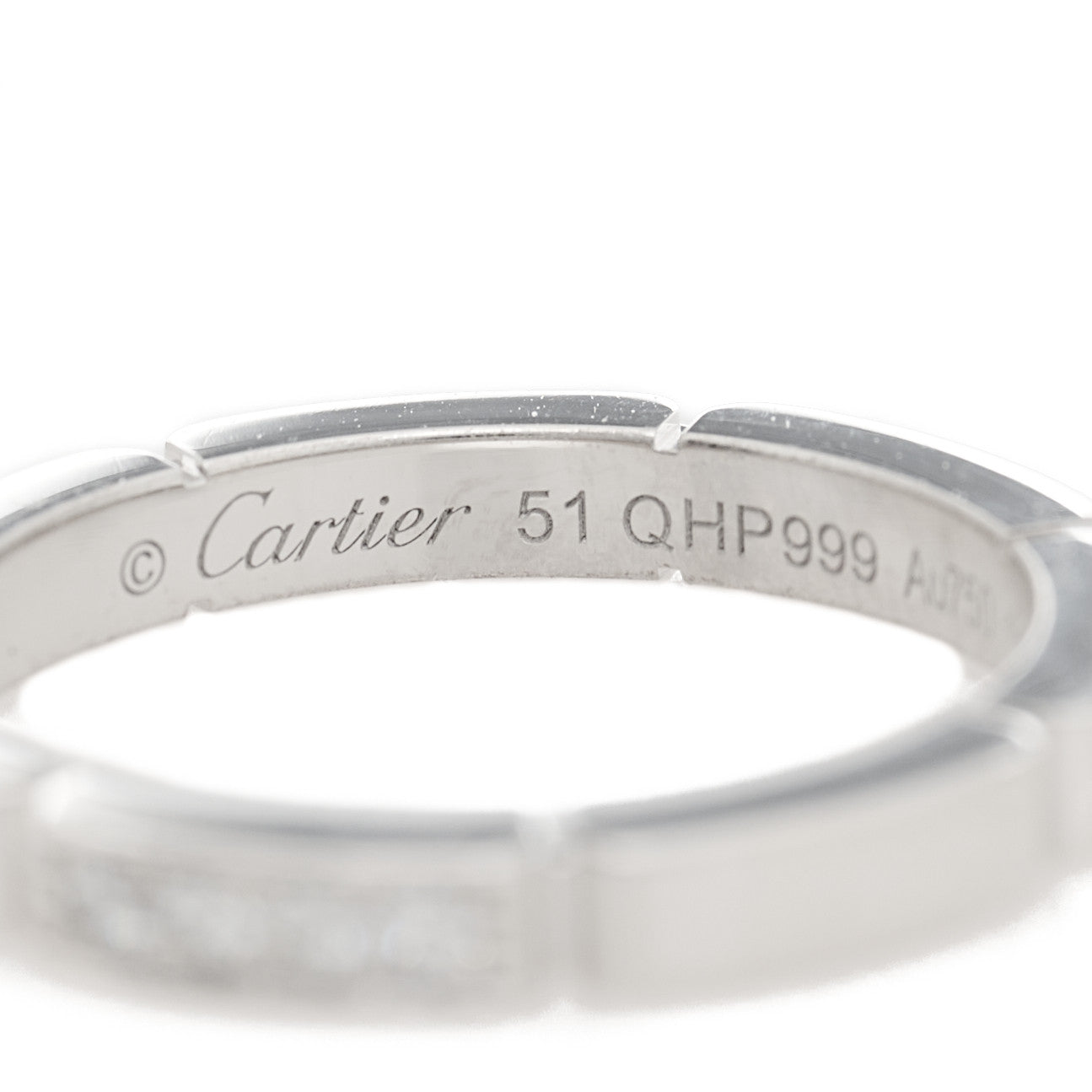 18K White Gold Diamond Maillon Panthere Wedding Band Ring 51 5.75