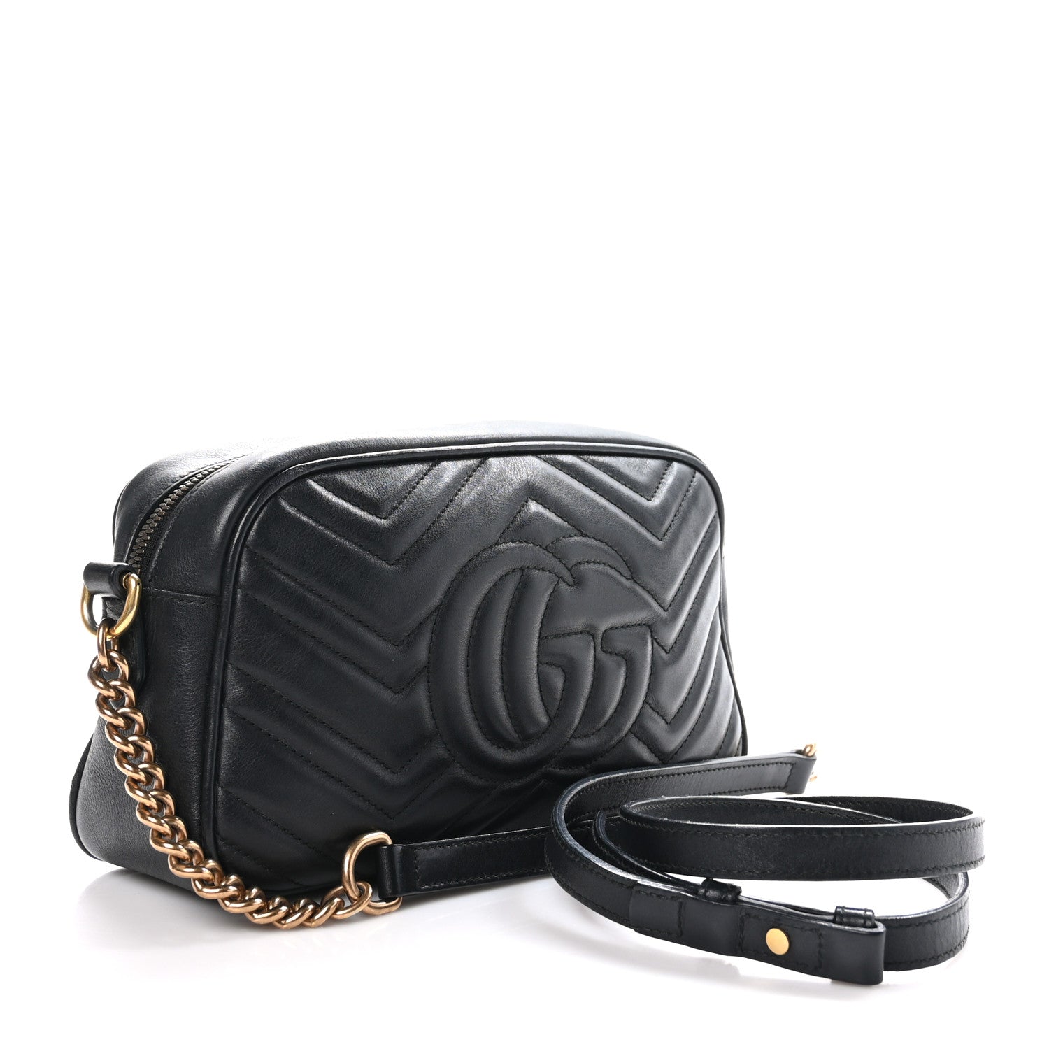 Gucci Calfskin Matelasse Small GG Marmont Chain Shoulder Bag Black 3 of 10