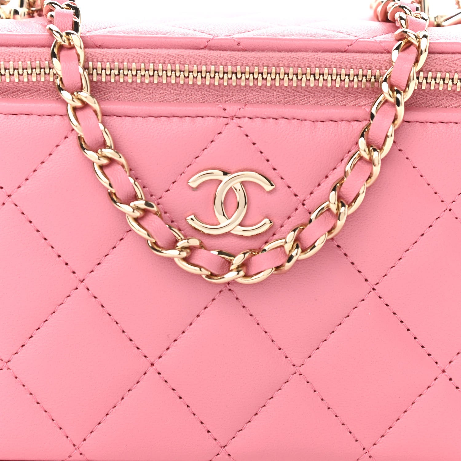 Chanel Lambskin Quilted Small Top Handle Vanity Case With Chain Dark Pink 9 of 12
