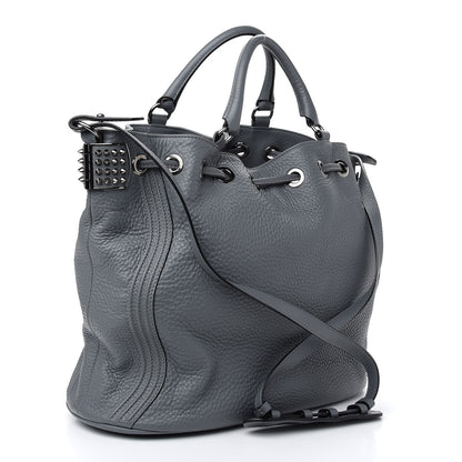 Christian Louboutin Pebbled Calfskin Spiked Dompteuse Bucket Bag Grey 3 of 8