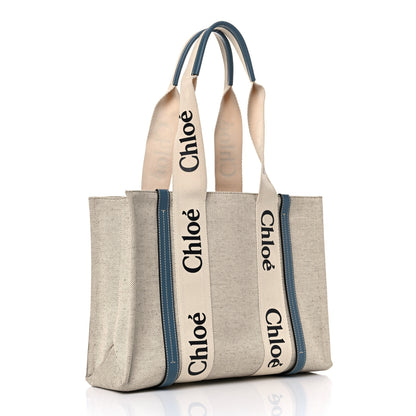 Chloe Cotton Calfskin Medium Woody Ribbon Tote White Blue 3 of 14