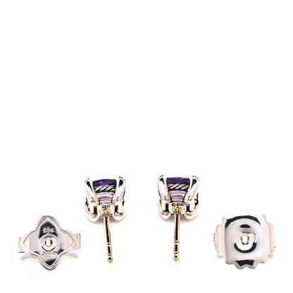 David Yurman Sterling Silver Diamond Amethyst 6mm Chatelaine Earrings 4 of 6