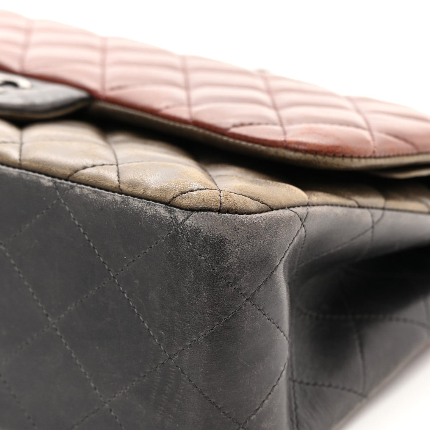 Lambskin Quilted Jumbo Tri-Color Double Flap Burgundy