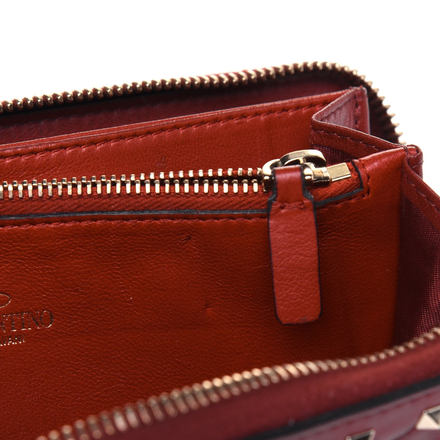 Nappa Rockstud Spike Zip Around Wallet Rubino