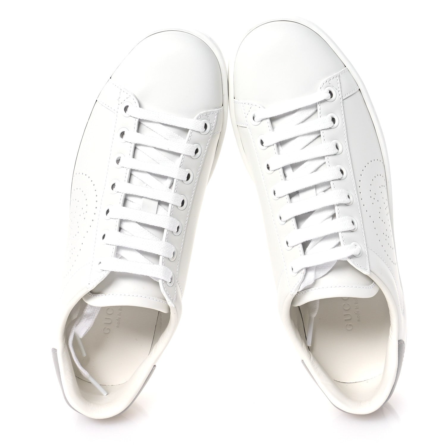 Gucci Calfskin Interlocking G Perforated Womens Ace Sneakers 37 White Grey Sky 2 of 8