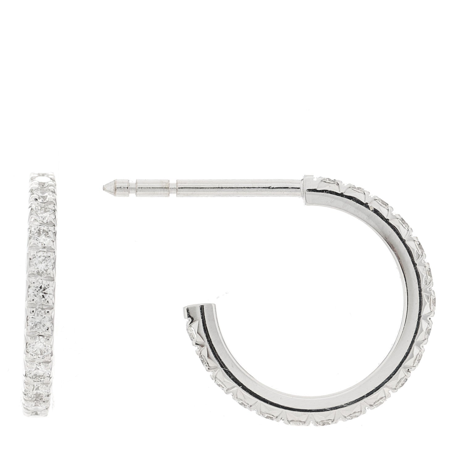 Tiffany 18K White Gold Diamond Small Metro Hoop Earrings 1 of 6