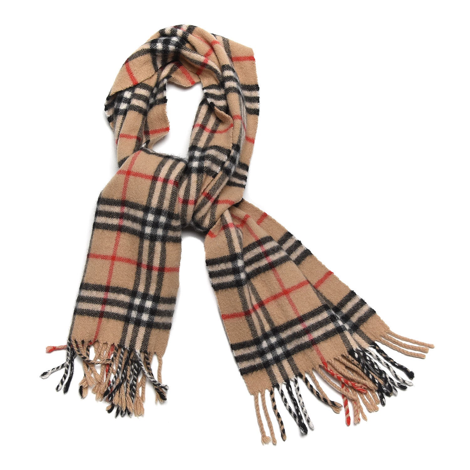 Burberry Cashmere House Check Fringe Scarf Camel 1 of 4