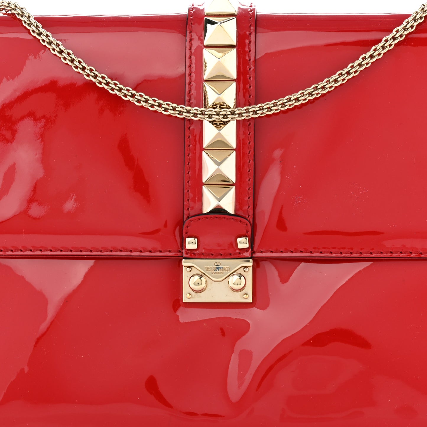 Patent Large Glam Lock Rockstud Flap Red