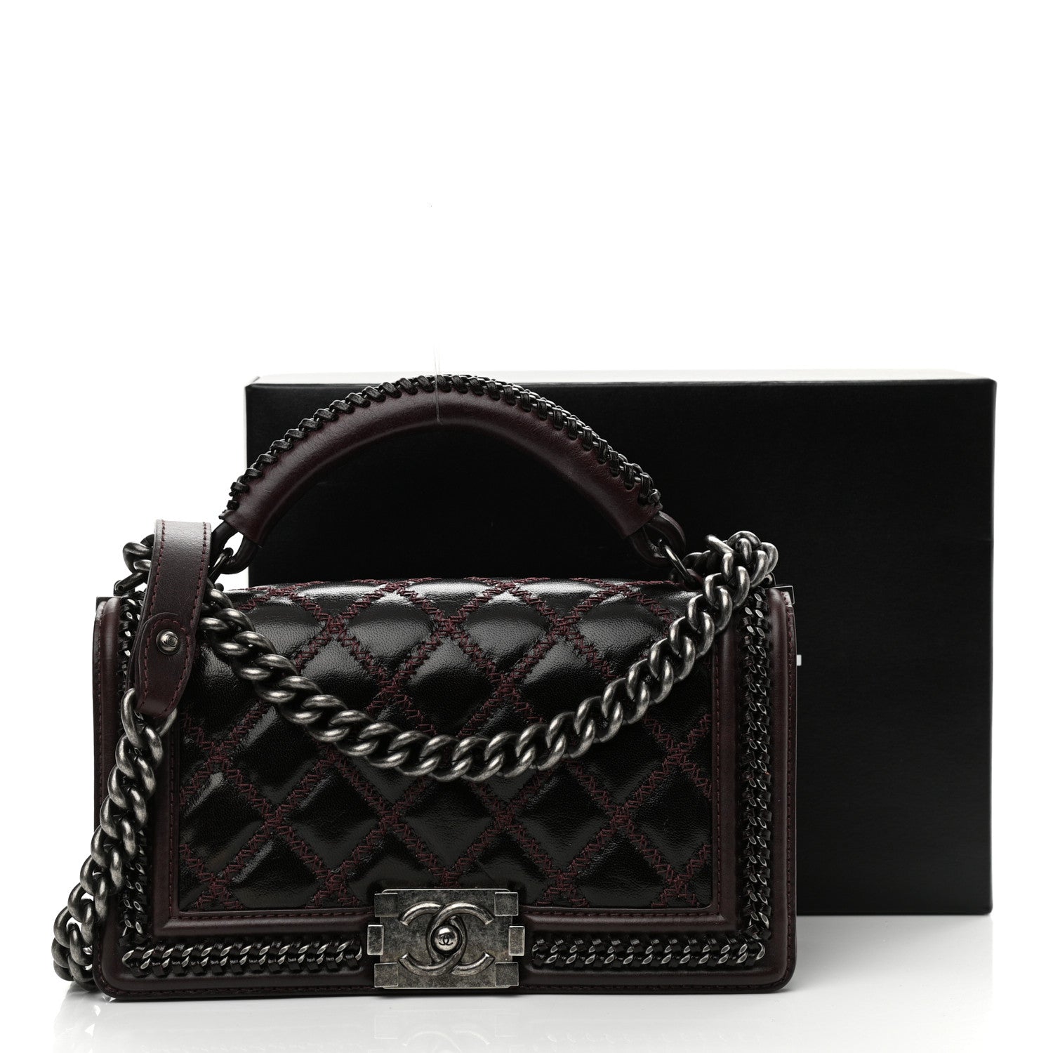 Chanel Goatskin Quilted Medium Boy Handle Flap Burgundy 12 of 12