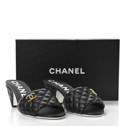 Chanel Lambskin Quilted Textured CC Mules 38 Black 10 of 10